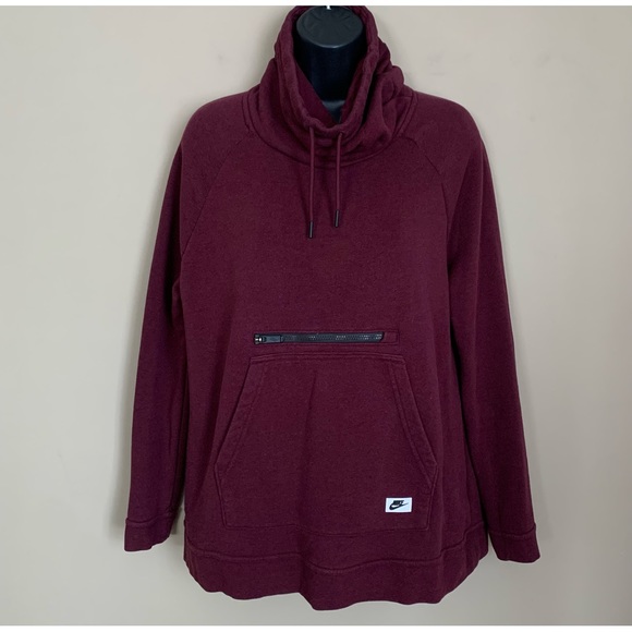 Nike Maroon Cowl Neck Pullover Sweatshirt - Picture 1 of 9